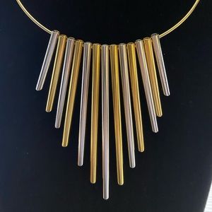 Vintage Statement Necklace Chrome And Gold Gilt Fringe Torque Choker
